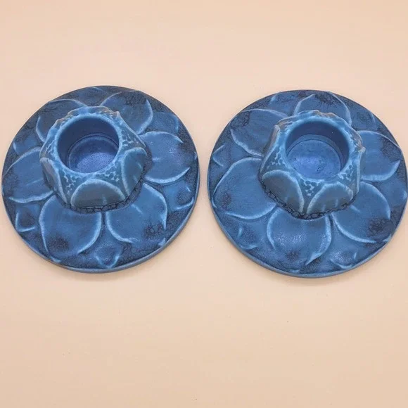 Antique Rookwood Pottery Lily Pad Candlestick Pair #2311 Blue circa 1923 - Picture 2 of 13